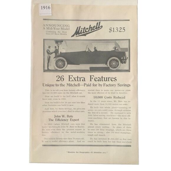 Vintage 1916 Mitchell Auto 26 Extra Features Ad Advertisement - Picture 3 of 4